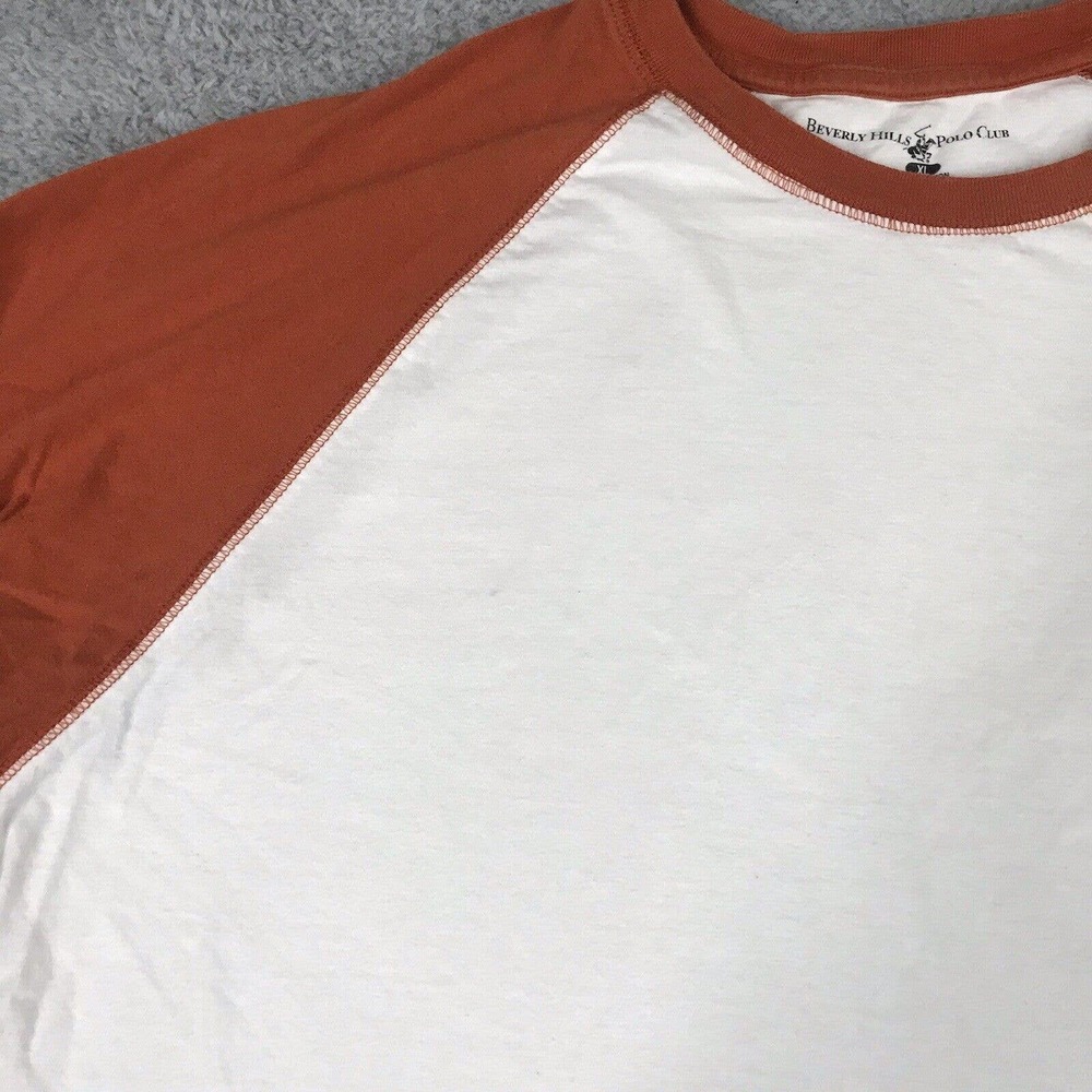 Beverly Hills Polo Club T Shirt Men XL White Orange Big Pony Raglan Long Sleeve - Picture 7 of 14